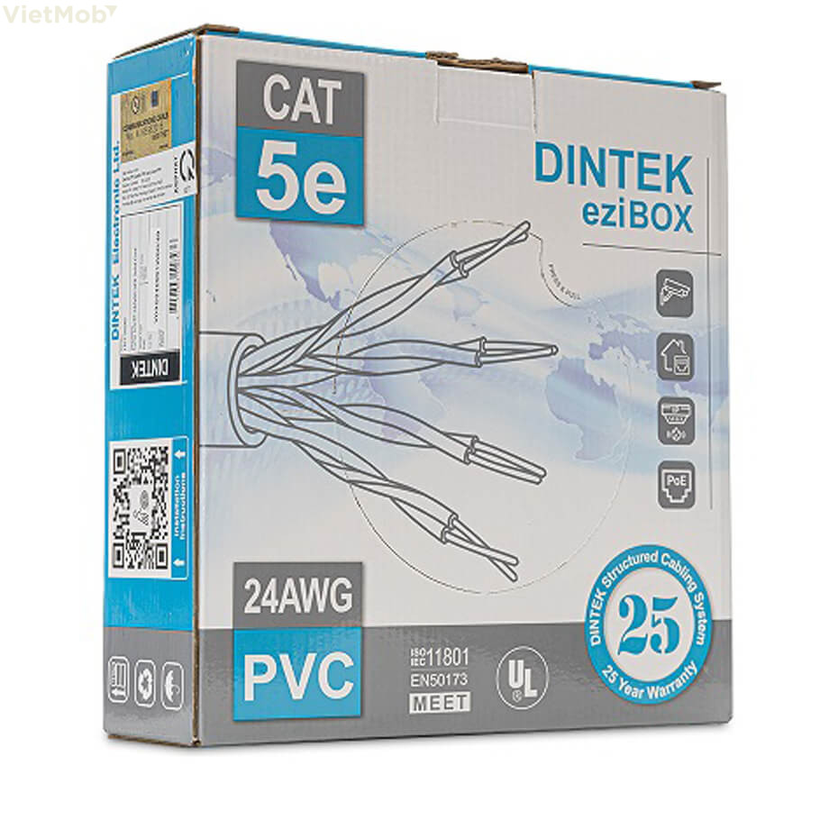 Cáp mạng Dintek CAT.5E UTP (1101-03040, 100m/thùng)